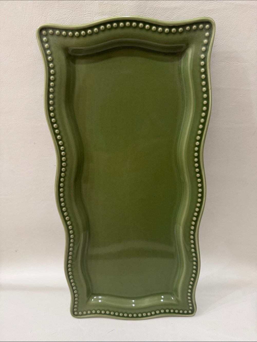 Princess House Pavillion Olive Green Ceramic Vanity Serving Tray Beaded Edge